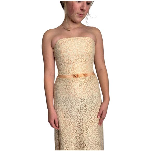 Vintage Vivian Dessy Diamond Dessy Creations strapless boho wedding maxi XS - Picture 7 of 17